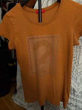 Guess Los Angeles Metallic Repeating Logo Graphic Tee - Burnt Orange - Large